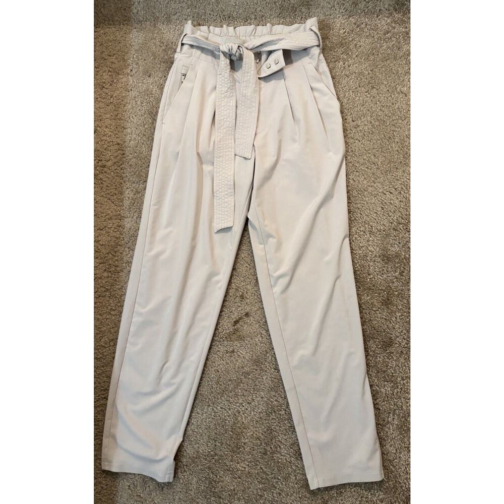 Athleta Skyline Pant II Paperbag Tie Waist Travel Pants Straight Womens 0 Beige